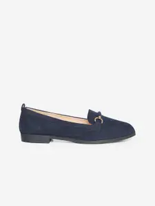 DOROTHY PERKINS Women Navy Blue Wide Fit Suede Finish Horsebit Loafers