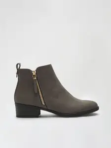 DOROTHY PERKINS Women Charcoal Grey Solid Mid-Top Flat Boots