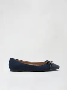 DOROTHY PERKINS Women Navy Blue Solid Suede Finish Ballerinas with Bow Detail