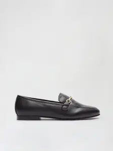 DOROTHY PERKINS Women Black Leather Solid Horsebit Loafers