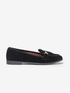 DOROTHY PERKINS Women Black Solid Wide Fit Leather Horsebit Loafers