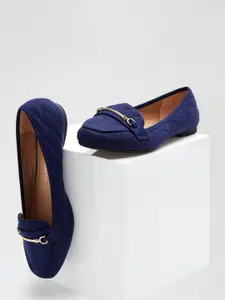 DOROTHY PERKINS Women Navy Blue Quilted Wide Fit Loafers