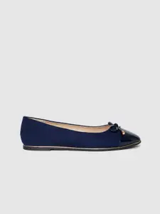 DOROTHY PERKINS Women Navy Blue Suede Finish Ballerinas with Bow Detail