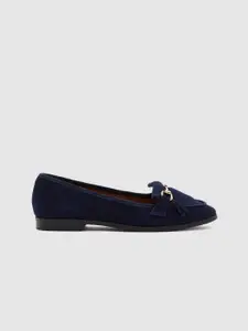 DOROTHY PERKINS Women Navy Blue Leather Solid Horsebit Loafers