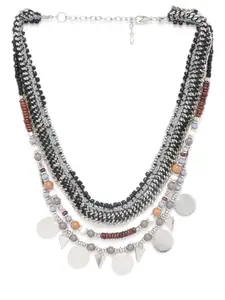 RICHEERA Grey & Black Silver-Plated Beaded Layered Tribal Necklace