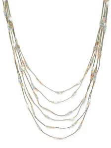 RICHEERA Women Blue & Olive Green Gold-Plated Beaded Layered Necklace
