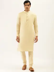 Manyavar Men Beige Solid Kurta with Pyjamas
