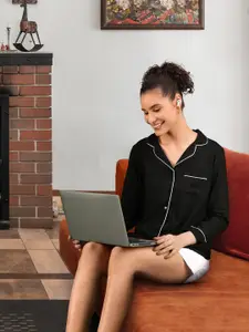 Tokyo Talkies Women Black Solid Sleep Shirt