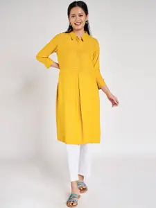 Global Desi Women Mustard Yellow & White Striped A-Line Kurta