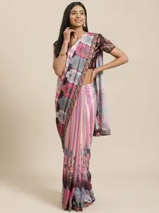 Saree mall Pink & Blue Striped Saree