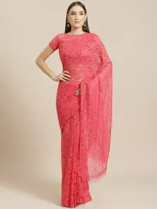 Saree mall Pink Lace Supernet Saree