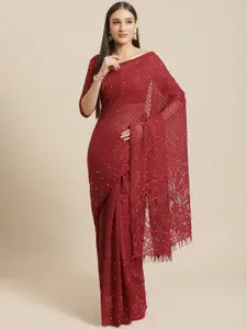 Saree mall Maroon Woven Design Supernet Saree