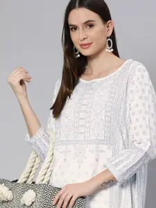 Global Desi Women White Ethnic Motifs Printed A-Line Kurta