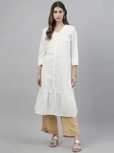 Global Desi Women White Floral Embroidered Kurta