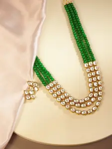Peora Green Gold-Plated Kundan Layered Necklace & Earrings Jewellery Set