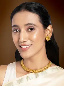 Peora Gold-Plated Maharani Handcrafted Necklace with Earrings Jewellery Set