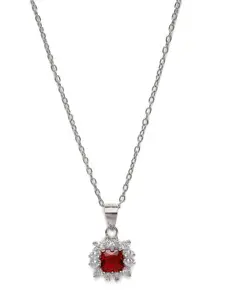 GIVA 925 Sterling Silver Rhodium Plated Royal Red Pendant with Link Chain