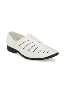 Azzaro Black Men White Textured Formal Slip-On Shoes