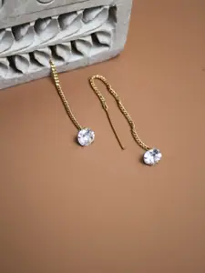 AccessHer Gold-Plated American Diamond Studded Contemporary Drop Earrings