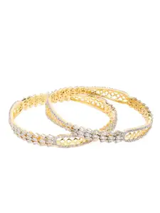 AccessHer Set Of 2 White Gold-Plated AD Studded Handcrafted Bangles
