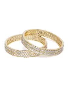 AccessHer Set Of 2 White Gold-Plated AD Studded Handcrafted Bangles