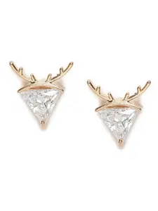 AccessHer White Rose Gold-Plated American Diamond Studded Triangular Studs