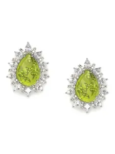 AccessHer Yellow & White Gold-Plated AD Studded Teardrop Shaped Studs