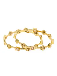 AccessHer Set Of 2 Gold-Plated & White AD Studded Handcrafted Bangles