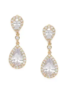 AccessHer White Gold-Plated AD Studded Teardrop Shaped Drop Earrings