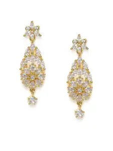 AccessHer White Gold-Plated AD Studded Floral Drop Earrings