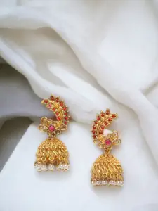 AccessHer Antique Gold-Plated Studded Dome Shaped Jhumkas