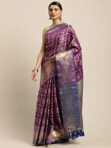 VASTRANAND Purple & Gold-Toned Woven Design Banarasi Saree