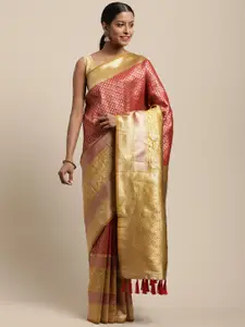 VASTRANAND Red & Gold-Toned Silk Blend Woven Design Banarasi Saree