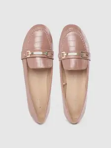 Allen Solly Women Dusty Pink Croc-Textured Horsebit Loafers