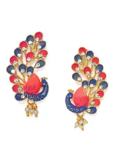 Kord Store Blue & Red Gold-Plated Peacock Shaped Studs