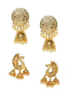 Kord Store Set Of 2 Gold-Plated Studded Dome Shaped Jhumkas