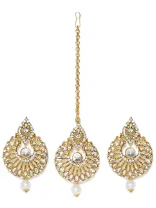 Kord Store Gold-Plated & White Earrings With Mangtika