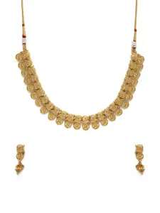 Kord Store Gold Plated Traditional Paisley Design Laxmi Necklace & Earrings Set