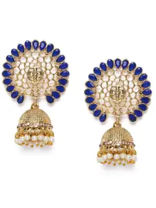 Kord Store Blue & Gold-Plated Dome Shaped Jhumkas