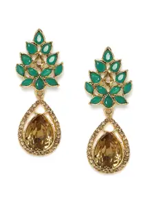 Kord Store Gold-Plated & Green Floral Drop Earrings