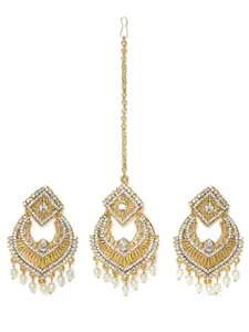 Kord Store Gold-Plated & White Unbelievable Latkan Pearls Earrings With Mangtika