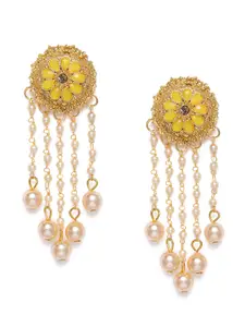 Kord Store Yellow Gold-Plated Studded Floral Drop Earrings