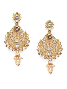 Kord Store Gold-Plated Studded Leaf Shaped Drop Earrings