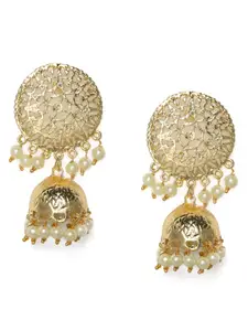 Kord Store Gold-Plated Filigree Pearls Beaded Dome Shaped Jhumkas