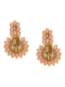 Kord Store Peach-Coloured Gold-Plated Studded Crescent Shaped Chandbalis