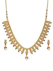 Kord Store Gold Plated Traditional Princess Stone Studded Necklace & Earrings Set