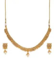 Kord Store Gold Plated Jalebi Shape Latkan Pearls Matinee Necklace & Earrings Set