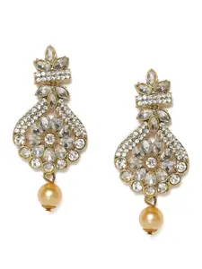 Kord Store White & Gold-Plated Stone Studded Floral Drop Earrings