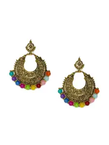 Kord Store Antique Gold-Plated Beaded Crescent Shaped Chandbalis