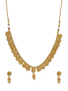 Kord Store Gold Plated Traditional Flower Design Matinee Necklace & Earrings Set
